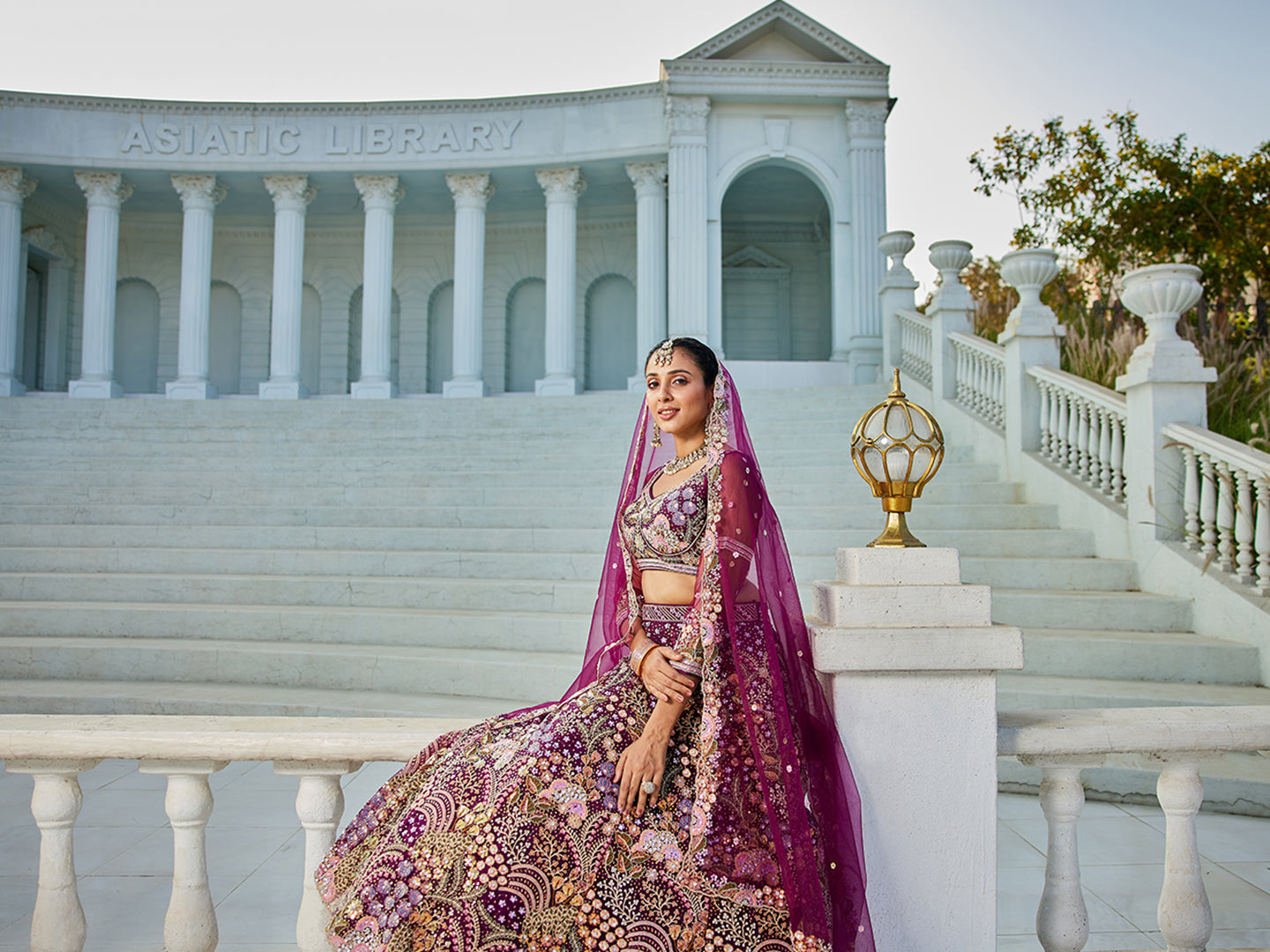 Burgundy net with Coding & Zarkan embroidery Lehenga choli & Dupatta