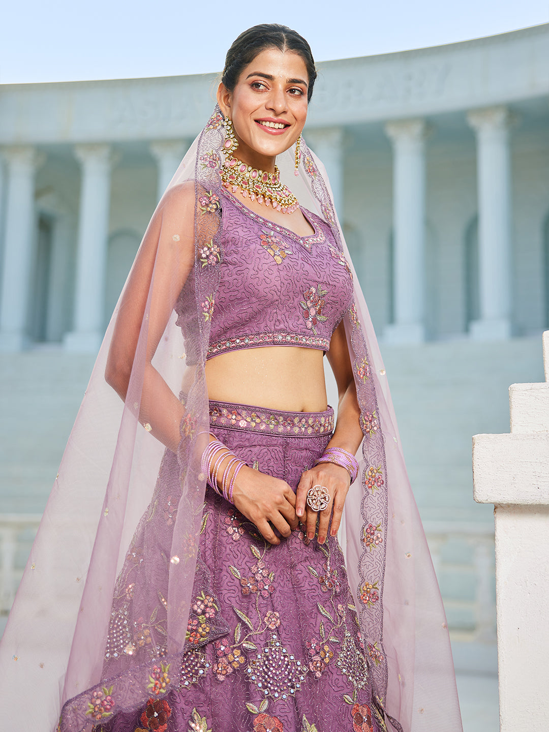 Purple net with Coding & Zarkan embroidery Lehenga choli & Dupatta