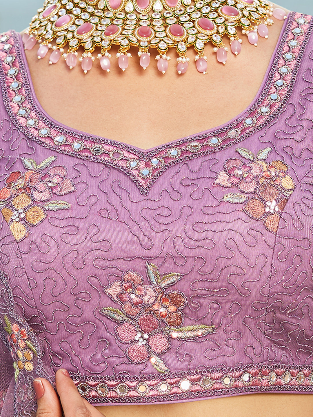 Purple net with Coding & Zarkan embroidery Lehenga choli & Dupatta