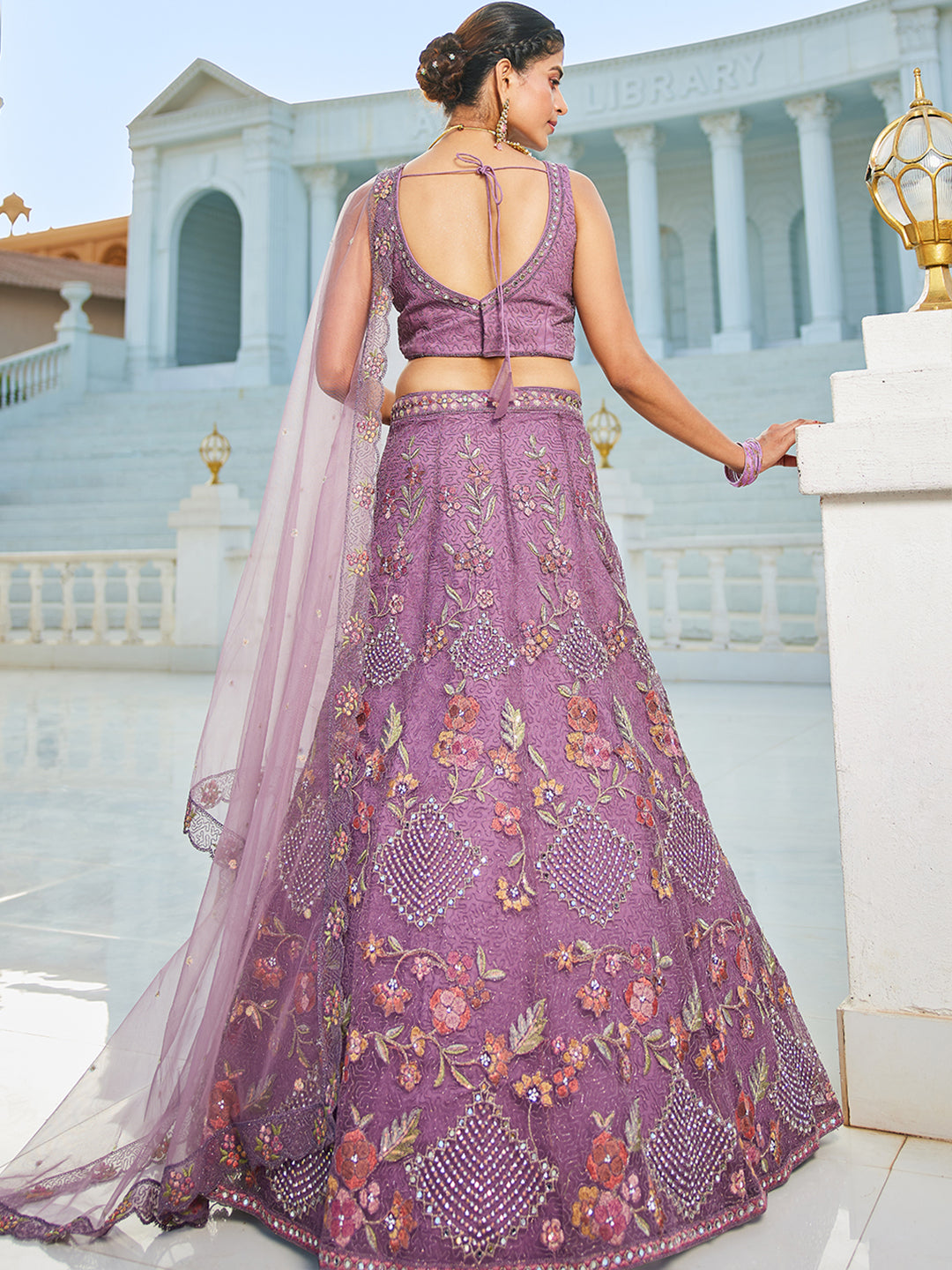 Purple net with Coding & Zarkan embroidery Lehenga choli & Dupatta