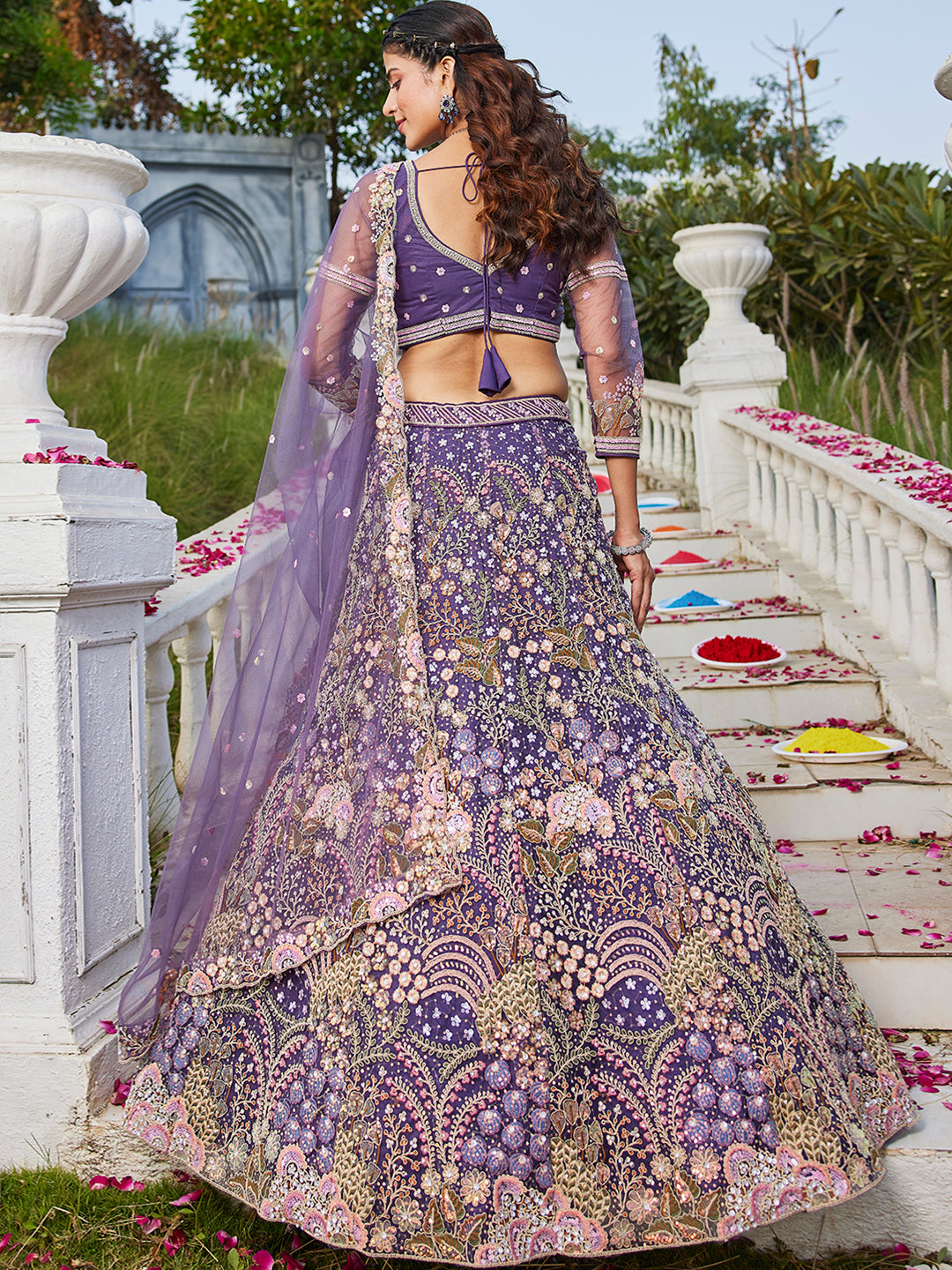 Purple net with Coding & Zarkan embroidery Lehenga choli & Dupatta