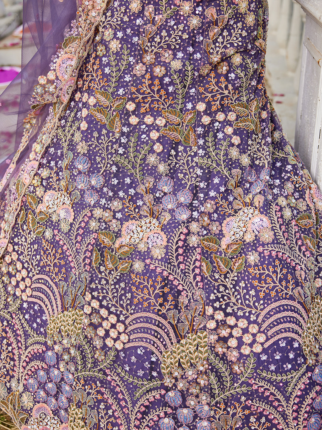 Purple net with Coding & Zarkan embroidery Lehenga choli & Dupatta