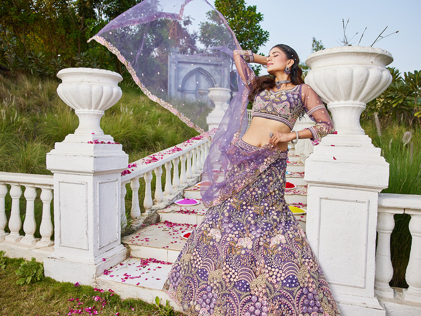 Purple net with Coding & Zarkan embroidery Lehenga choli & Dupatta