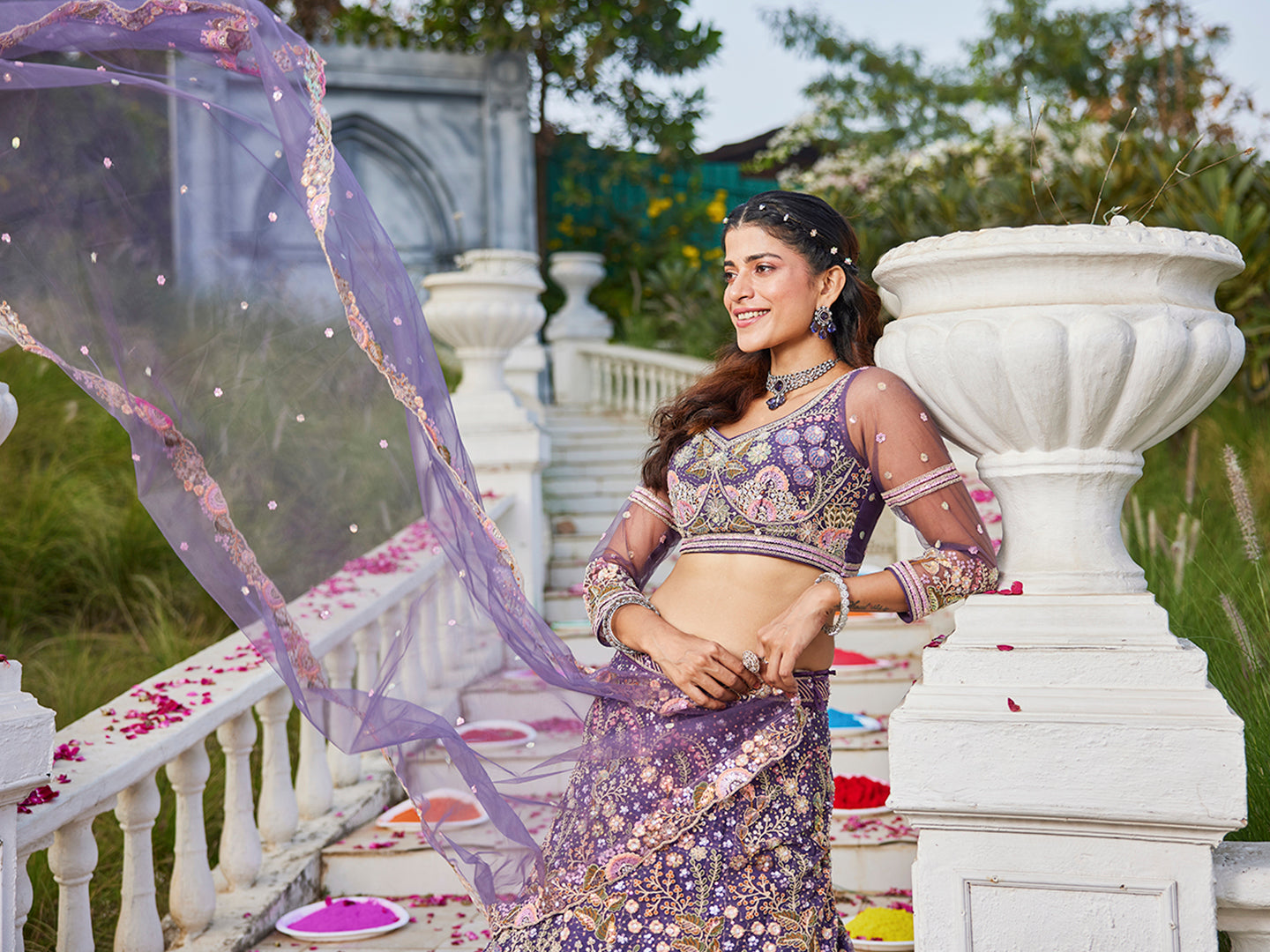 Purple net with Coding & Zarkan embroidery Lehenga choli & Dupatta