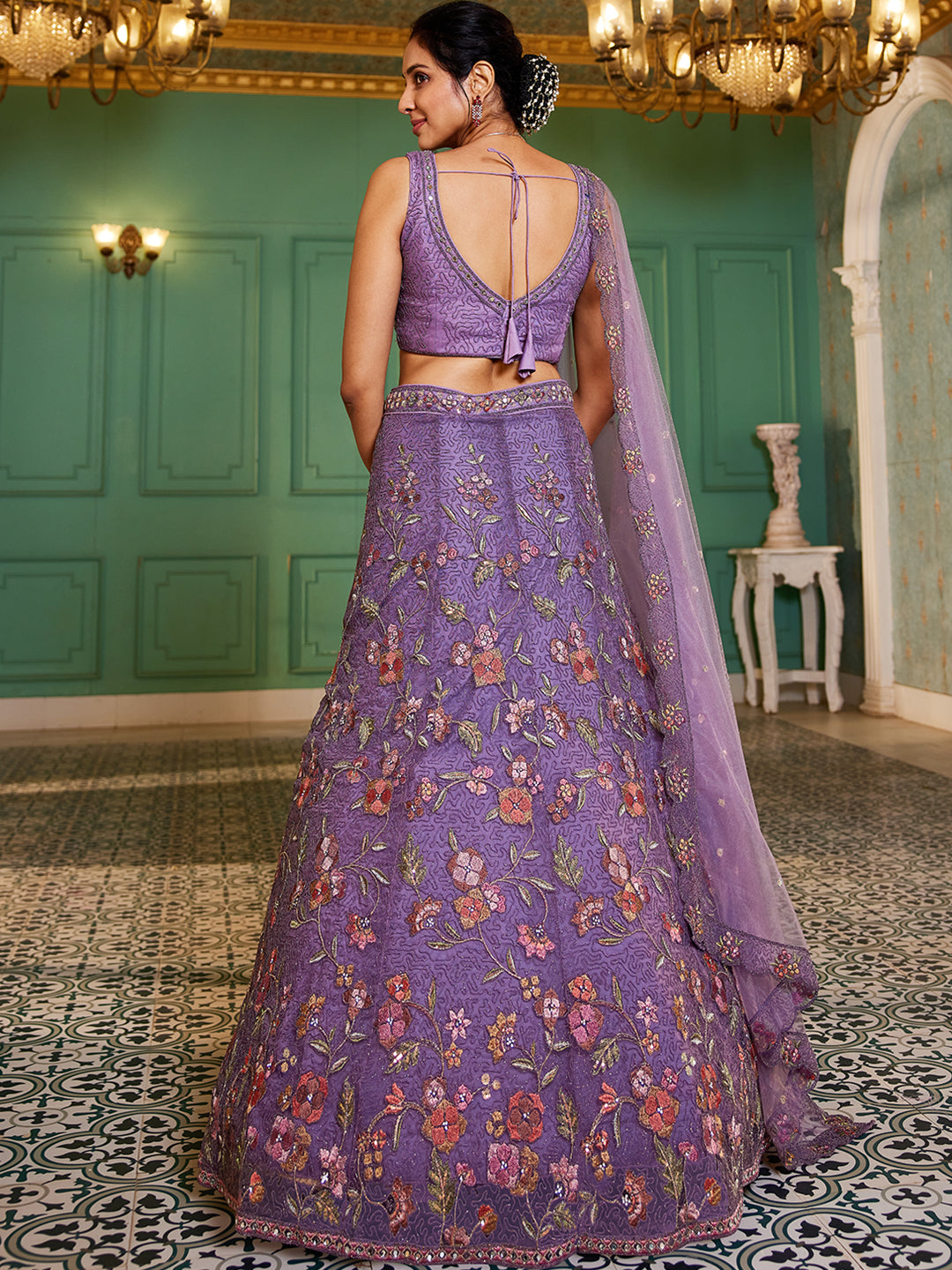 Purple blue net with Coding & Zarkan embroidery Lehenga choli & Dupatta