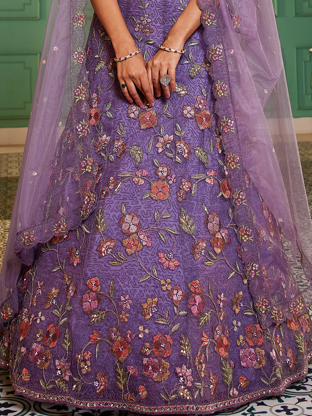 Purple blue net with Coding & Zarkan embroidery Lehenga choli & Dupatta
