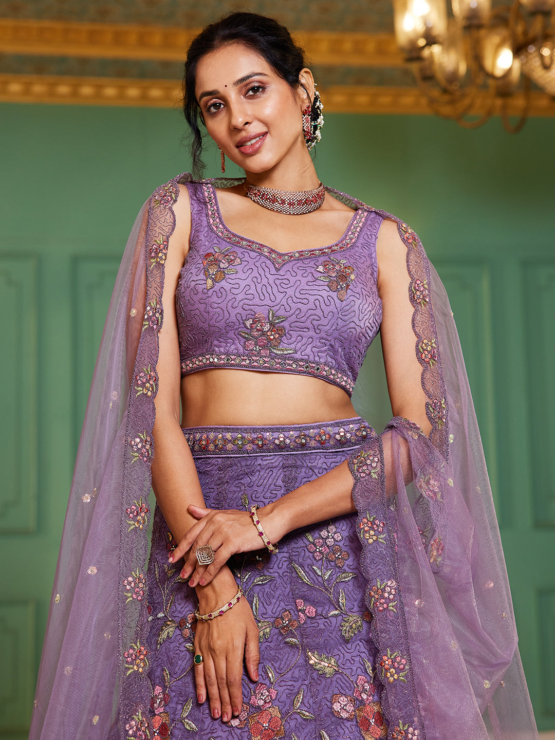 Purple blue net with Coding & Zarkan embroidery Lehenga choli & Dupatta