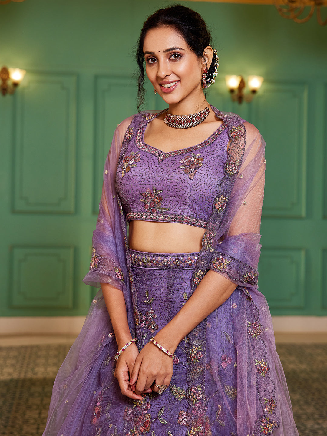 Purple blue net with Coding & Zarkan embroidery Lehenga choli & Dupatta