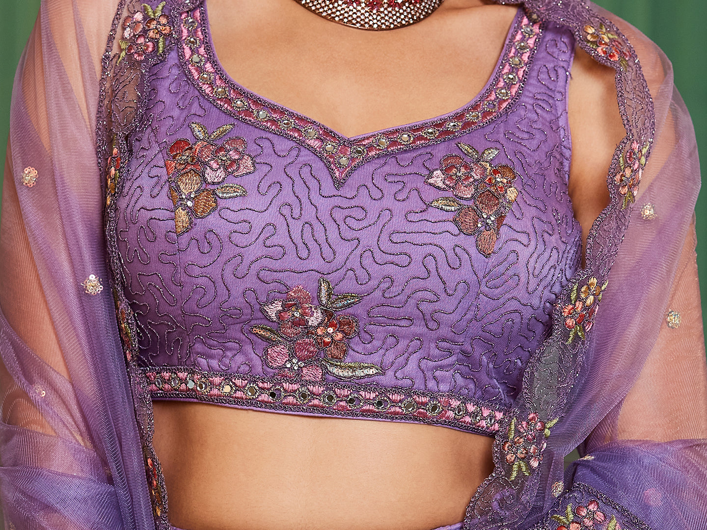 Purple blue net with Coding & Zarkan embroidery Lehenga choli & Dupatta