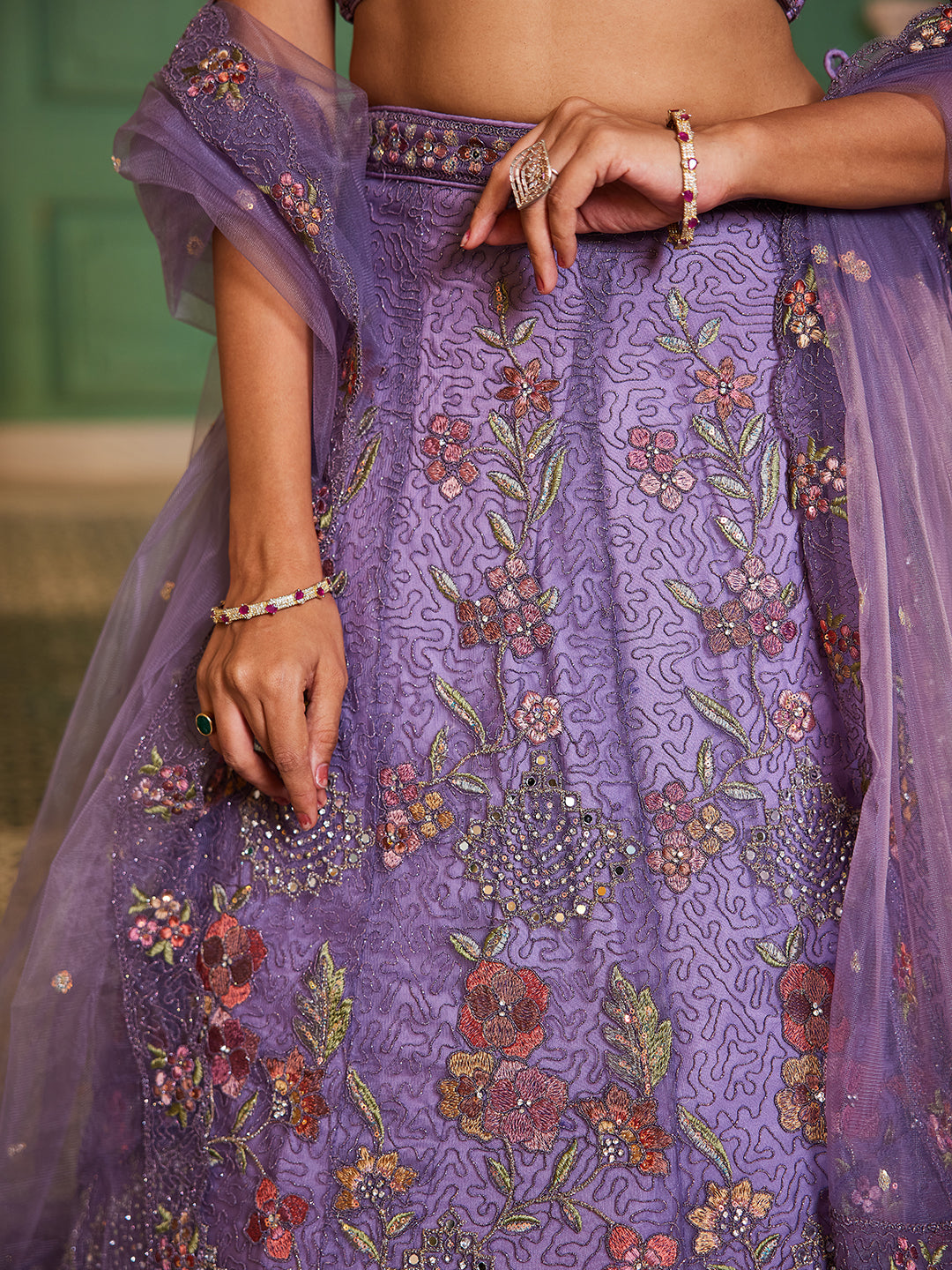 Lavender net with Coding & Zarkan embroidery Lehenga choli & Dupatta