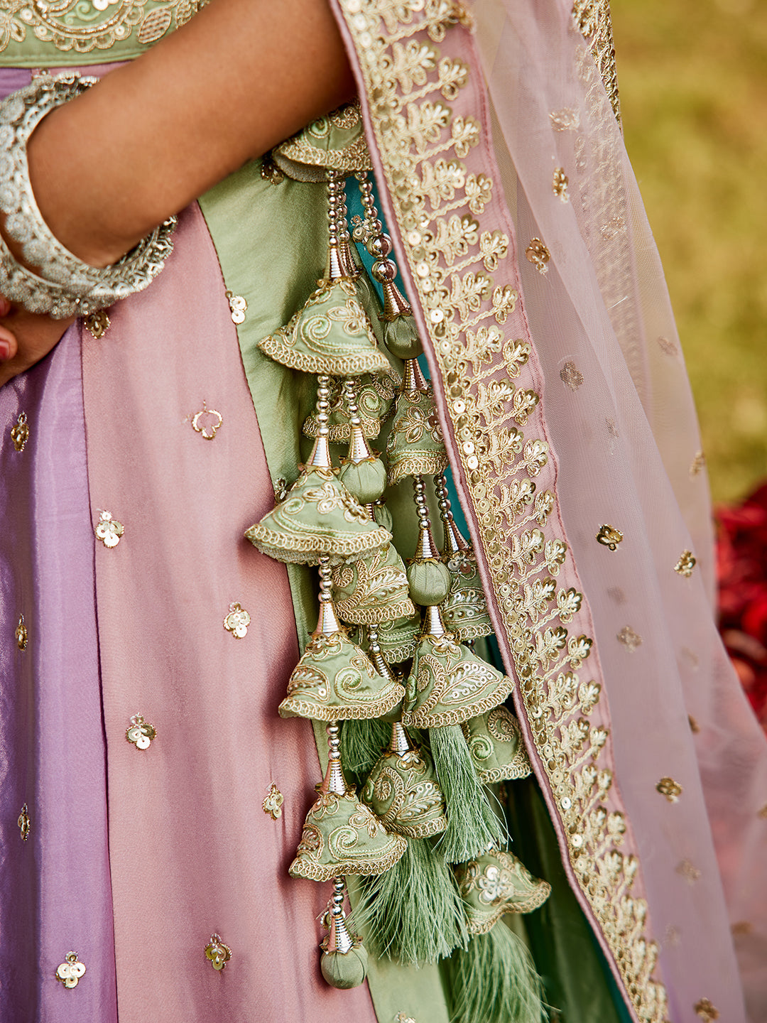 Multi colour Satin silk Fabric with Sequinse & Thread embroidery Lehenga choli & Dupatta
