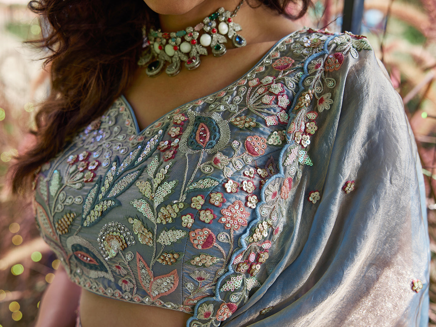 Blue colour Tissue Fabric with Sequinse & Thread embroidery Lehenga choli & Dupatta