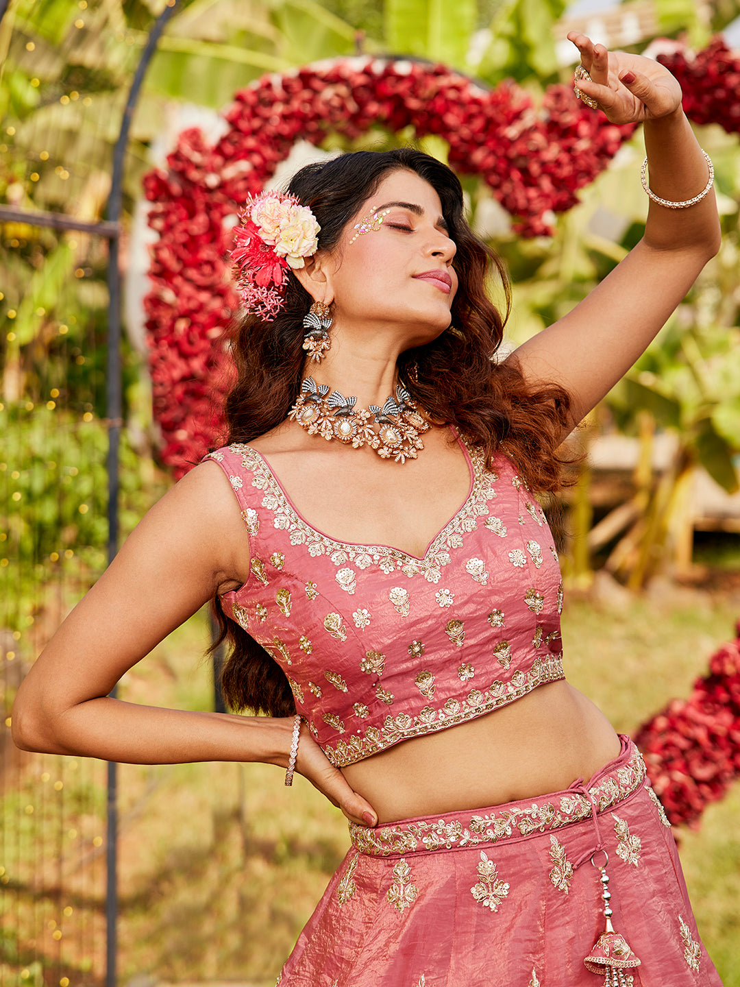 Pink colour Orange with Sequinse & Moti embroidery Lehenga choli & Dupatta