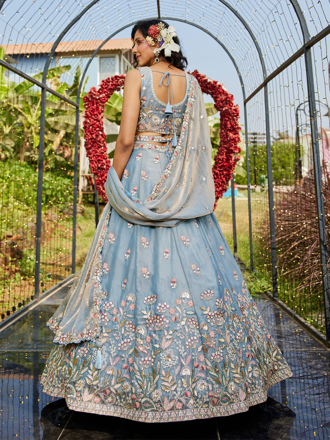 Blue colour Tissue Fabric with Sequinse & Thread embroidery Lehenga choli & Dupatta