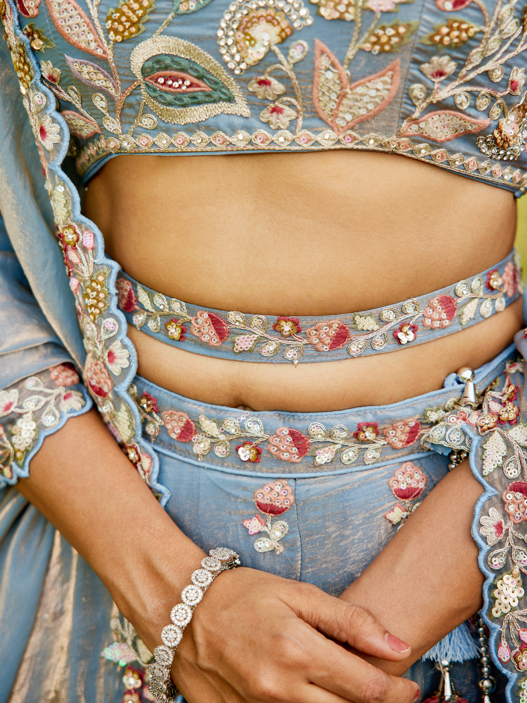 Blue colour Tissue Fabric with Sequinse & Thread embroidery Lehenga choli & Dupatta