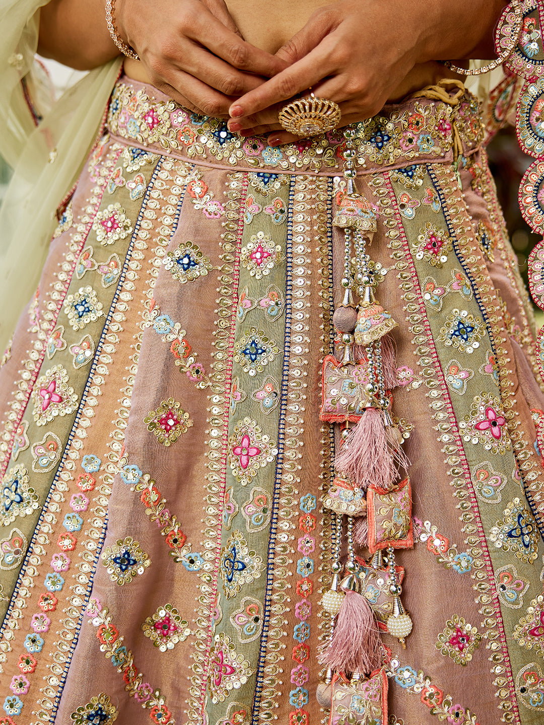 Multi colour Bridel net and Gotapatti & Moti embroidery Lehenga choli & Dupatta