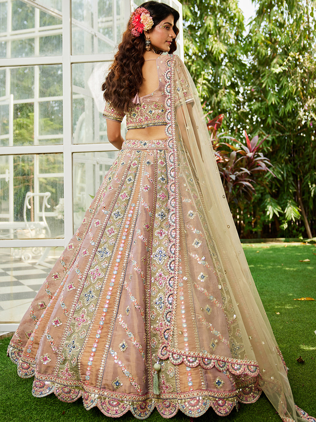 Multi colour Bridel net and Gotapatti & Moti embroidery Lehenga choli & Dupatta