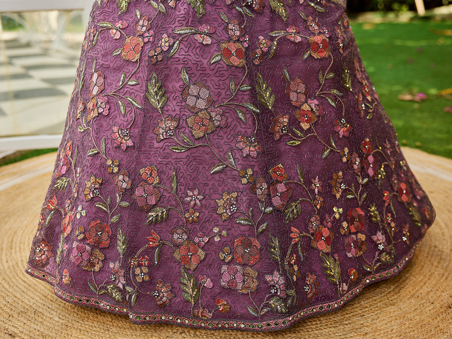 Lavender net with Coding & Zarkan embroidery Lehenga choli & Dupatta