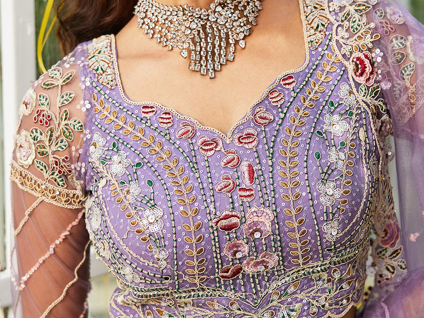 Mauve net and Coding & Zarkan embroidery Lehenga choli & Dupatta