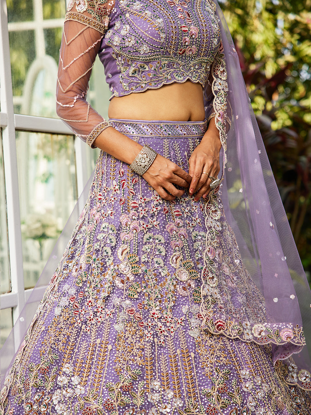 Mauve net and Coding & Zarkan embroidery Lehenga choli & Dupatta