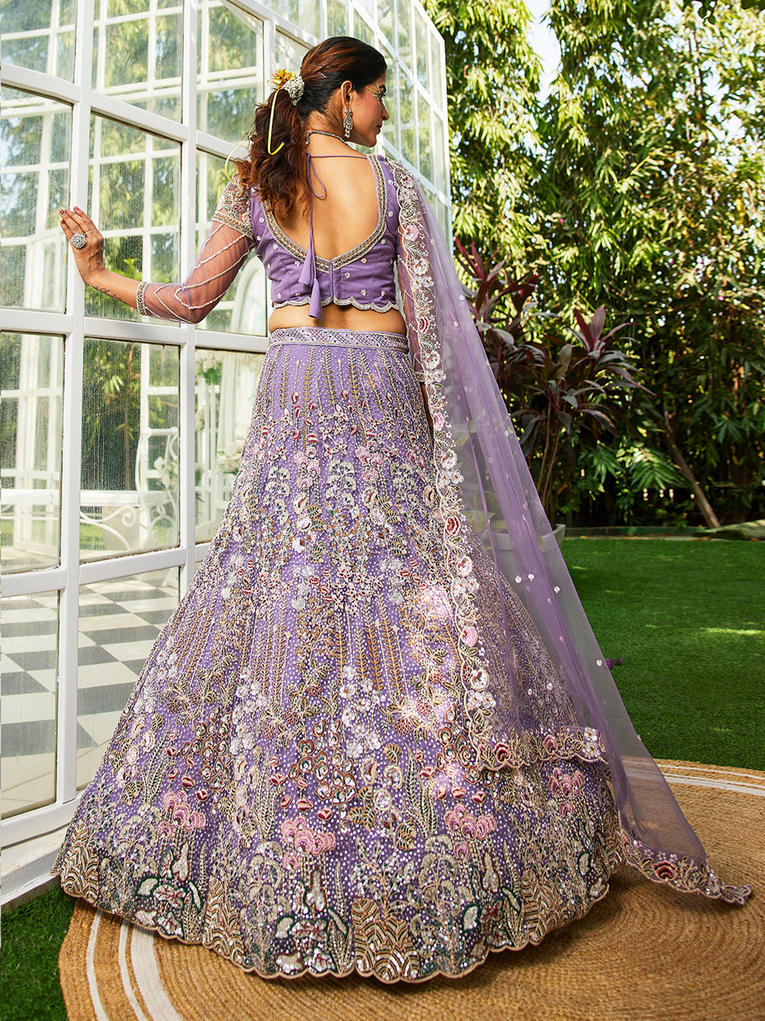 Mauve net and Coding & Zarkan embroidery Lehenga choli & Dupatta