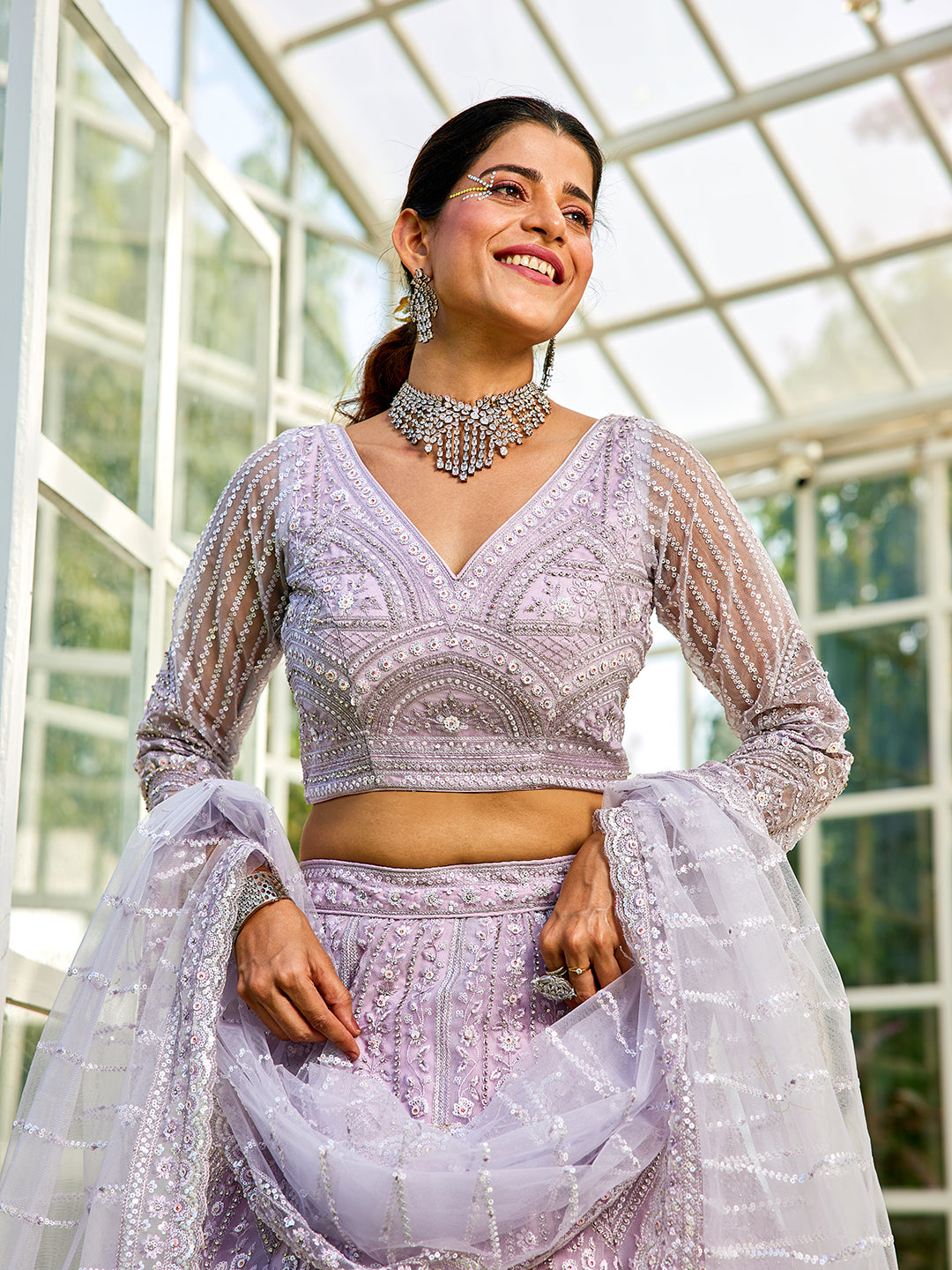 Lavdender net with Beads & Zarkan embroidery Lehenga choli & Dupatta