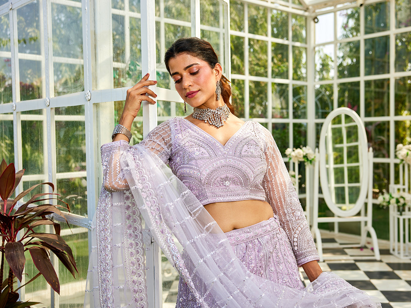 Lavdender net with Beads & Zarkan embroidery Lehenga choli & Dupatta