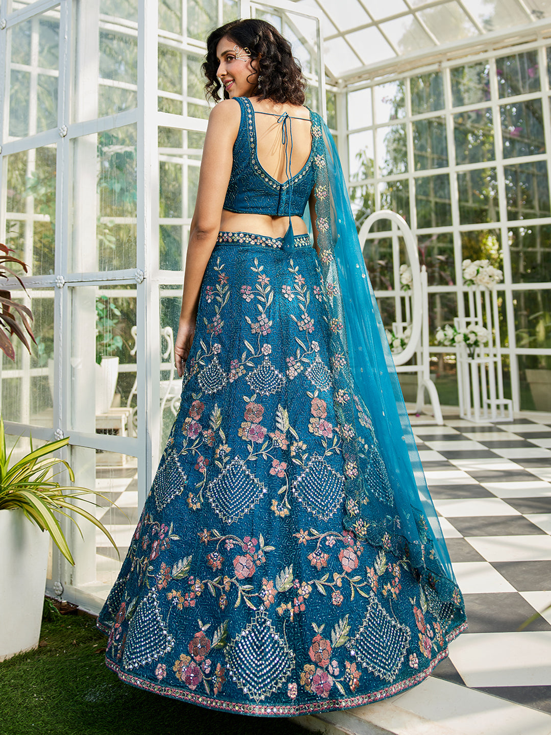 Navy Blue net with Coding & Zarkan embroidery Lehenga choli & Dupatta