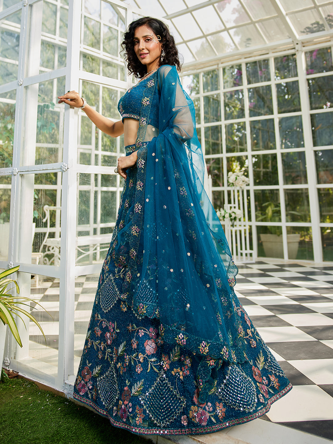 Navy Blue net with Coding & Zarkan embroidery Lehenga choli & Dupatta
