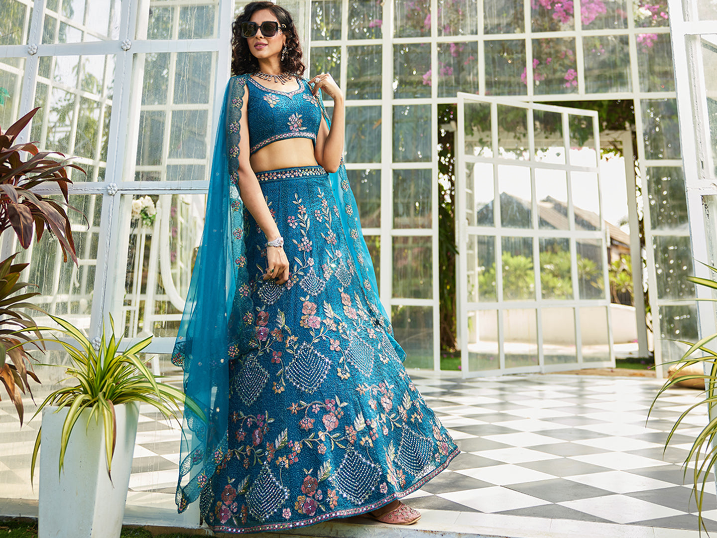 Navy Blue net with Coding & Zarkan embroidery Lehenga choli & Dupatta