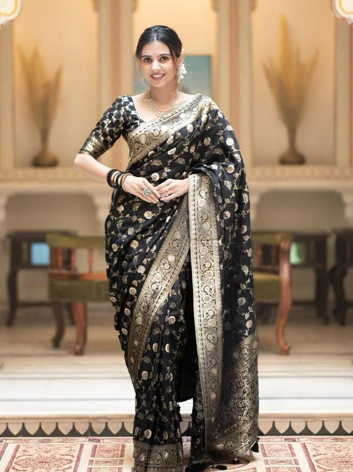 Black Jacquard Work Saree