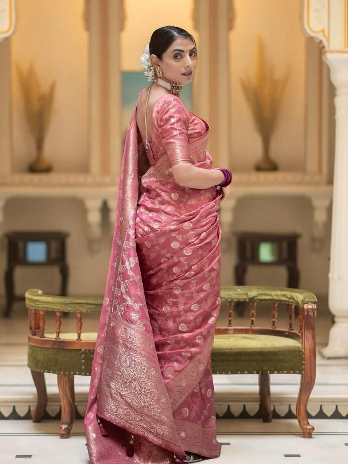 Peach Orange Jacquard Work Saree