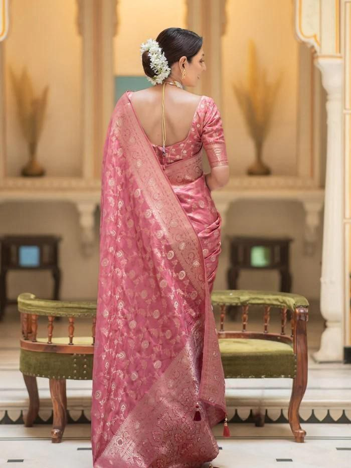 Peach Orange Jacquard Work Saree