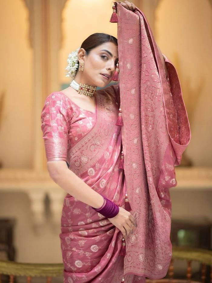 Peach Orange Jacquard Work Saree