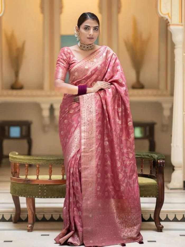 Peach Orange Jacquard Work Saree