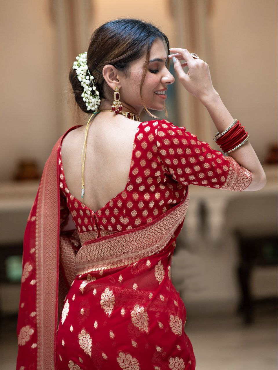 Red Jacquard Work Saree