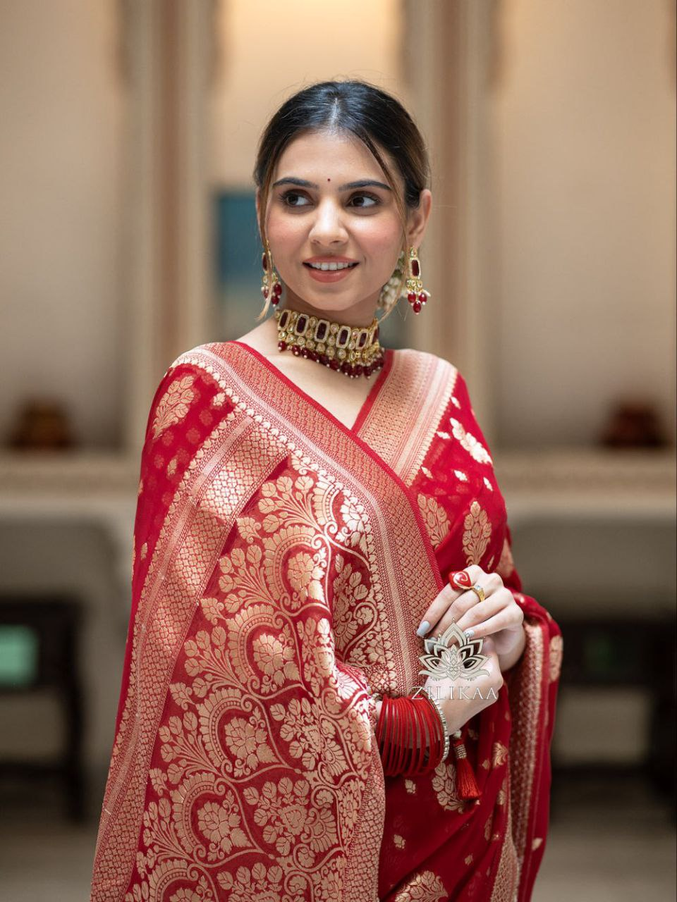 Red Jacquard Work Saree