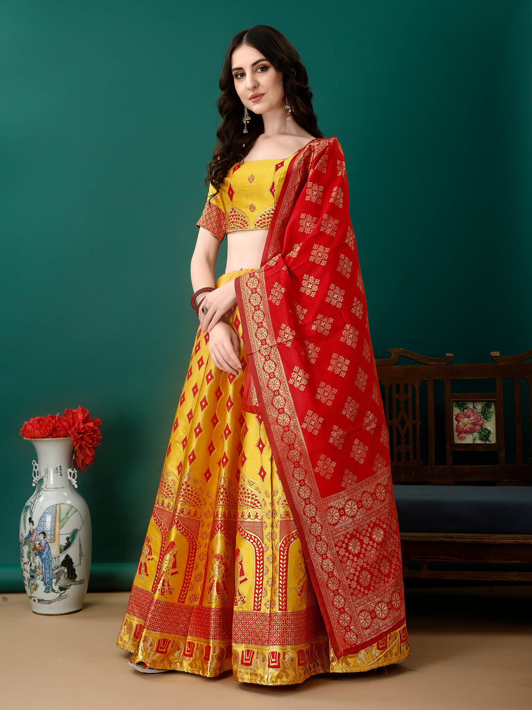 Yellow Lehenga with Banarsi Dupatta