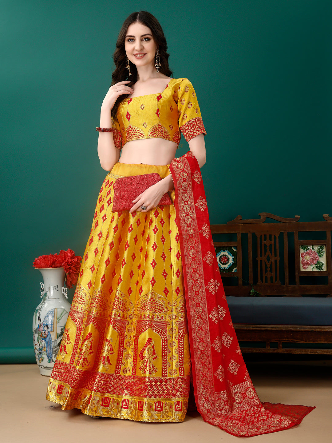 Yellow Lehenga with Banarsi Dupatta