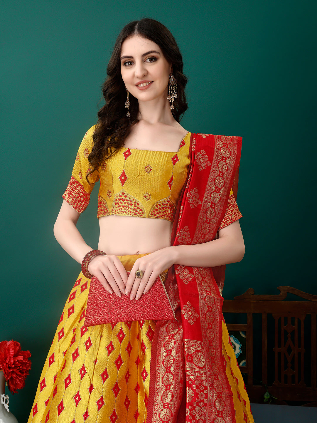 Yellow Lehenga with Banarsi Dupatta