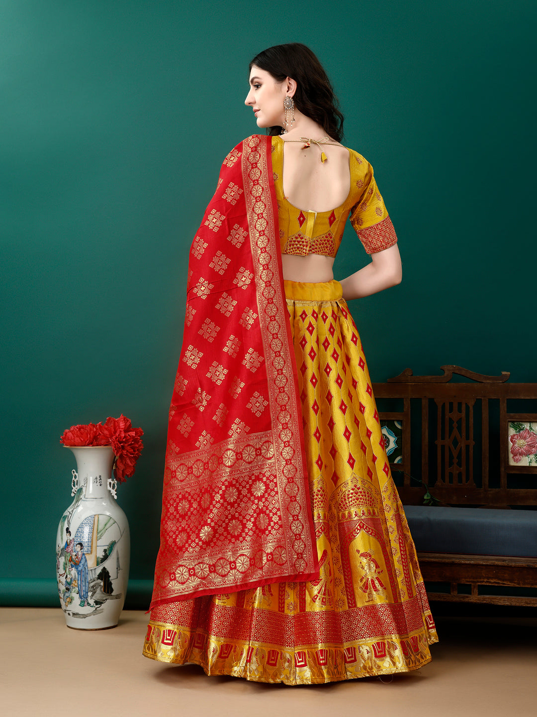 Yellow Lehenga with Banarsi Dupatta