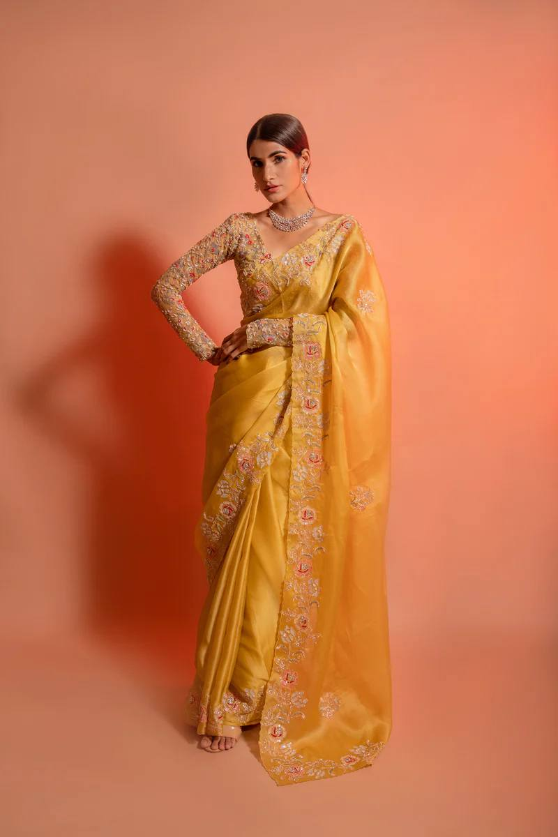 Yellow Embroidery Work Saree