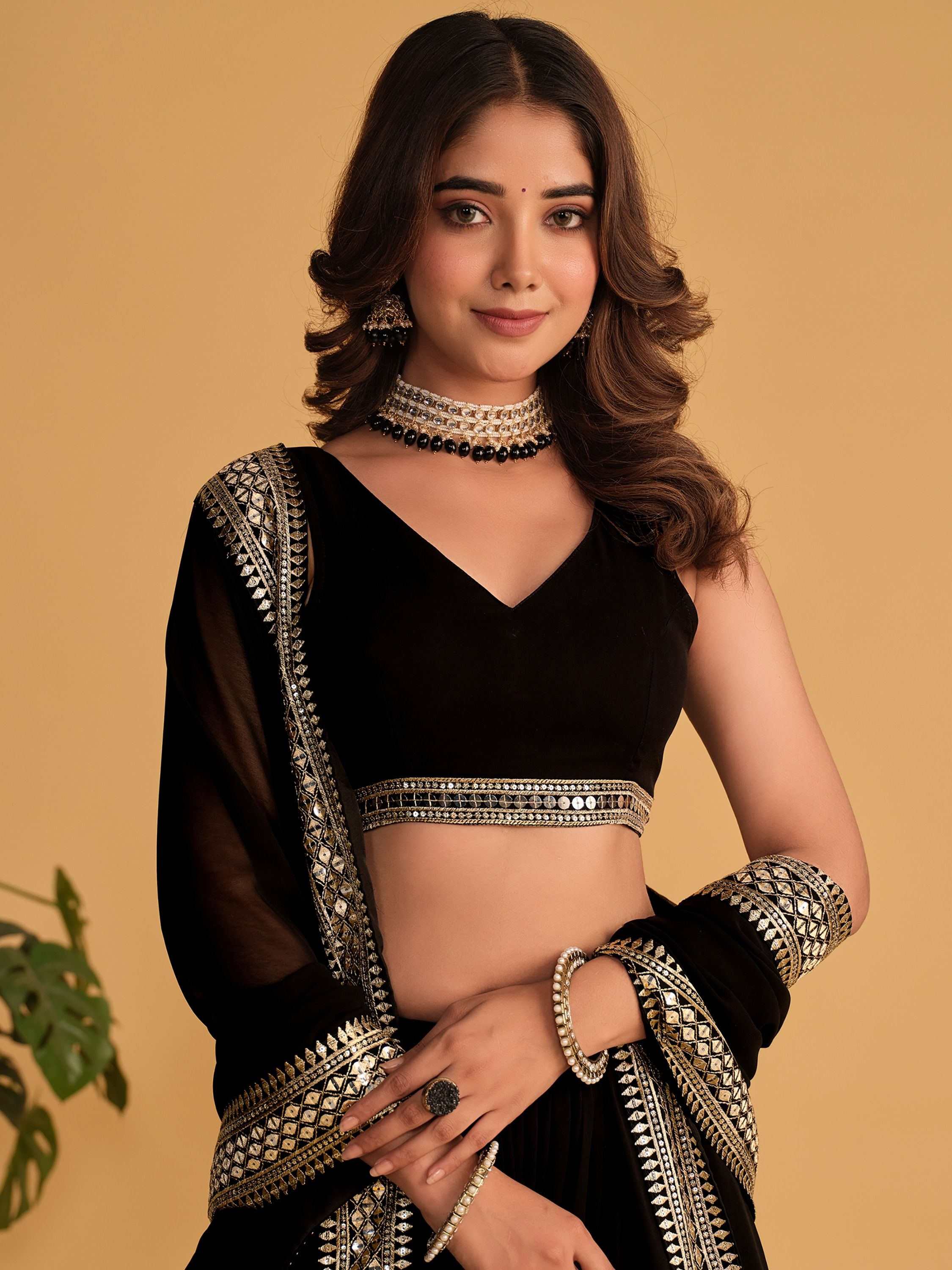 Black Sequin Border Lehenga