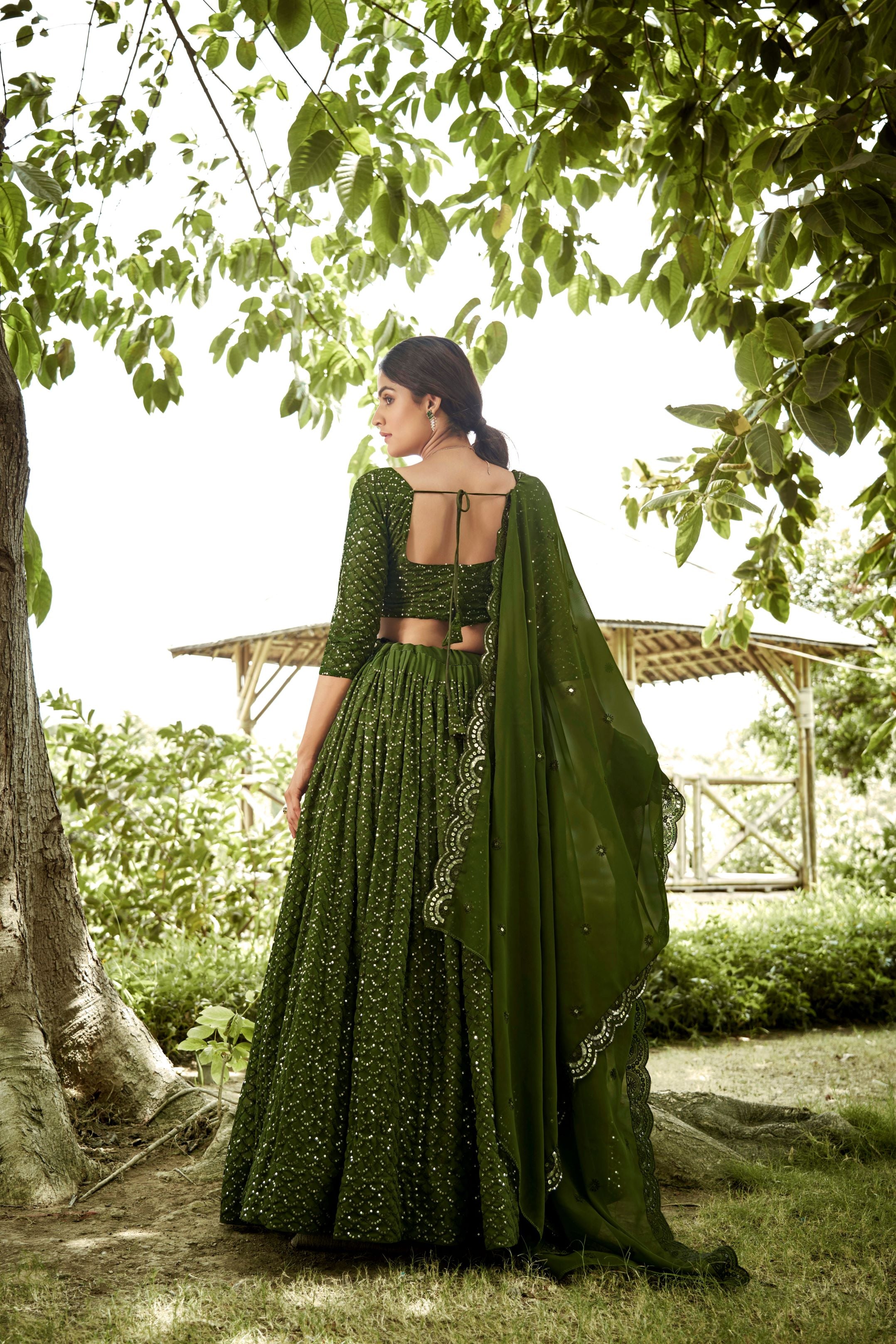 Olive Embroidered Lehenga