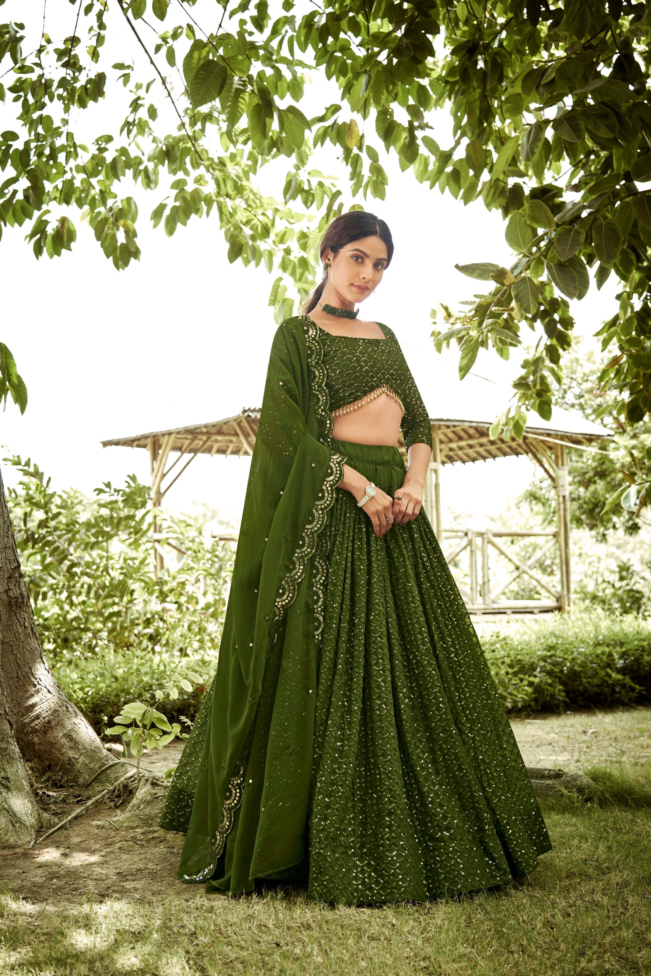 Olive Embroidered Lehenga