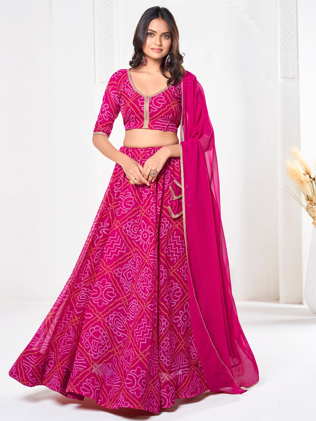 Pink Bandhej Print Lehenga