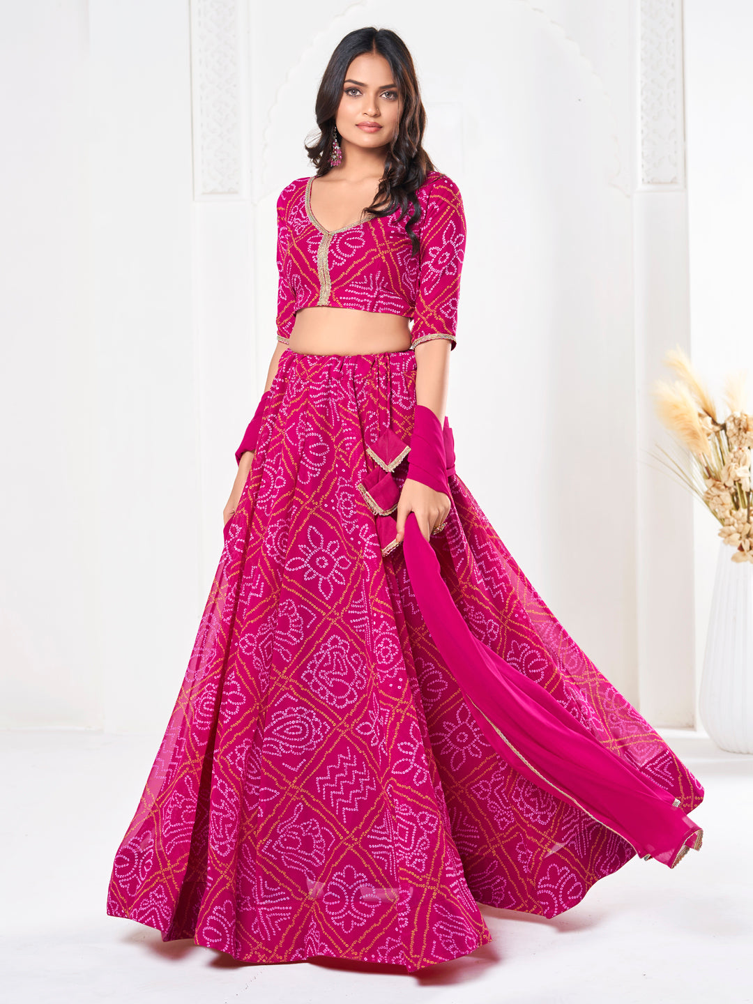 Pink Bandhej Print Lehenga