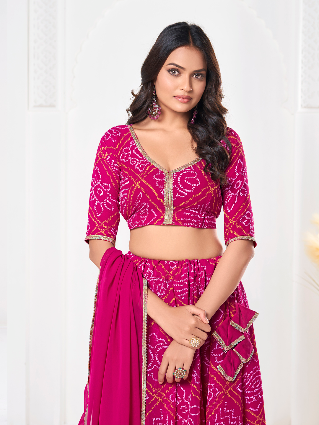 Pink Bandhej Print Lehenga