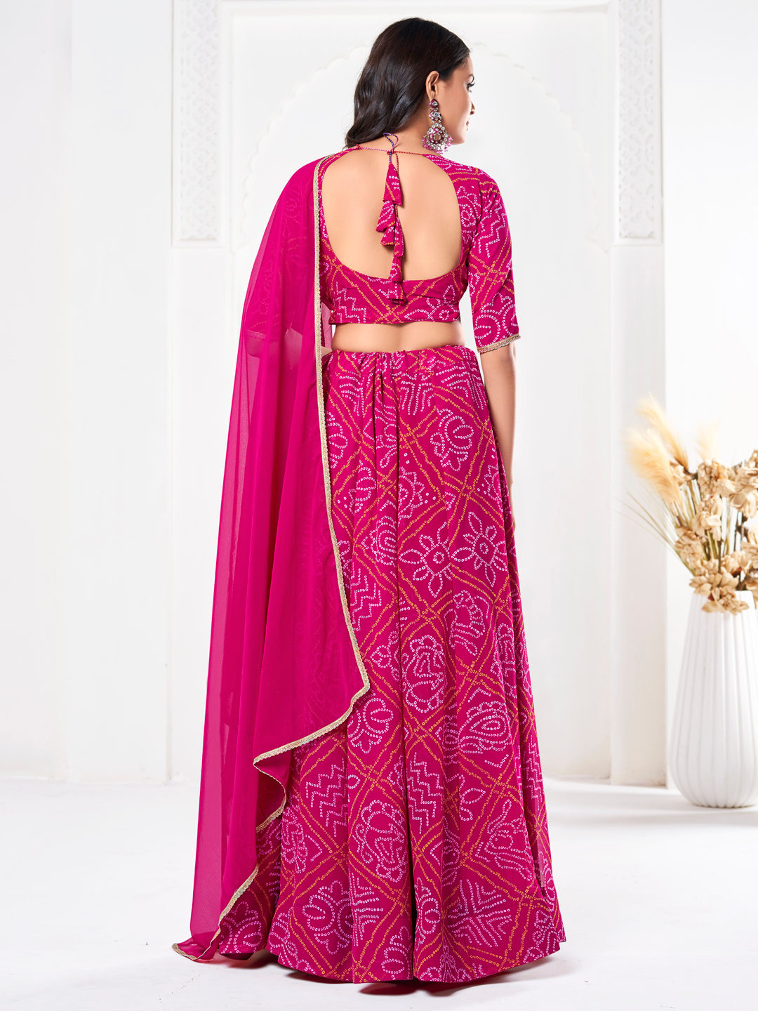 Pink Bandhej Print Lehenga