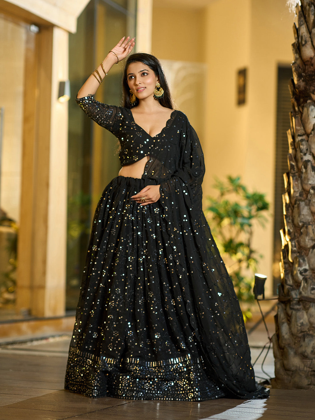 Black Sequin Work Lehenga